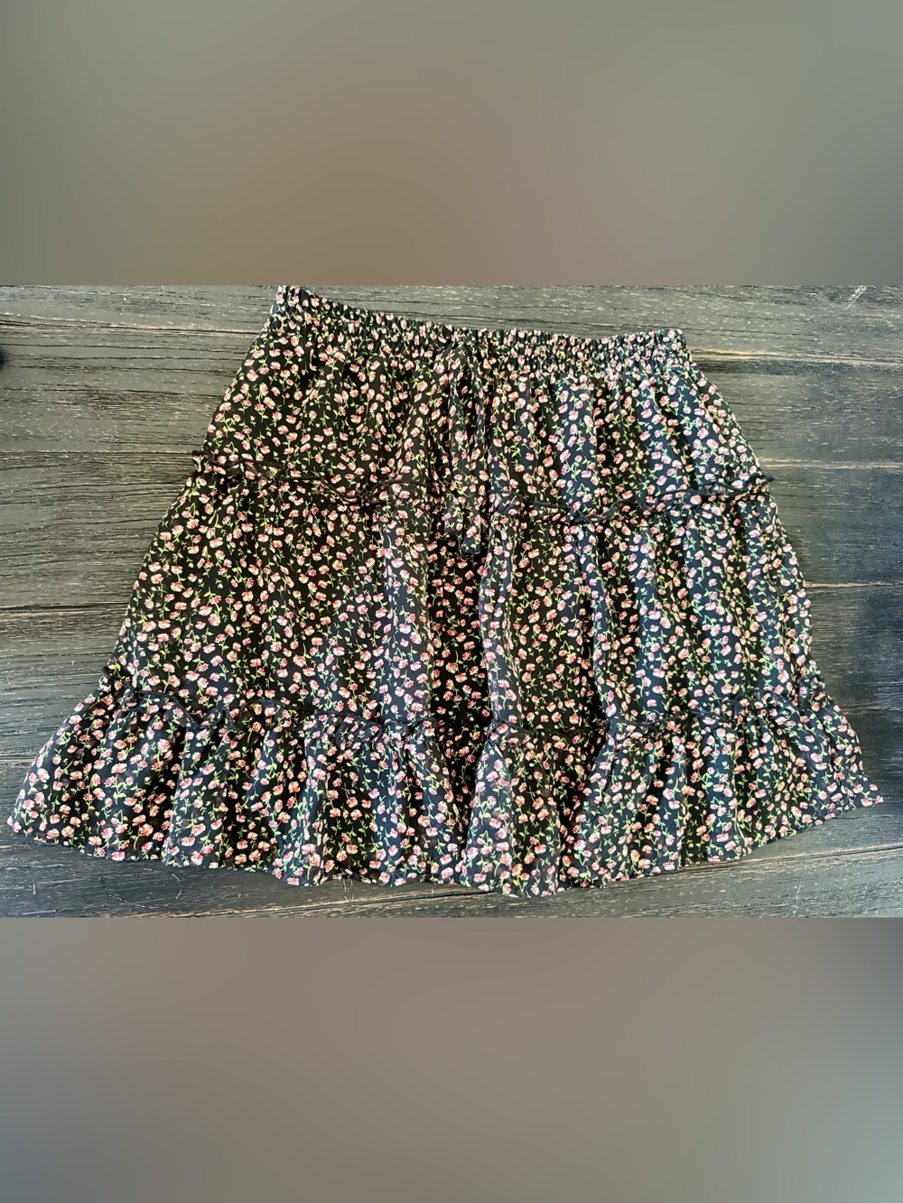Sienna Sky Black Tiered Skirt with Pink Floral Print (Unworn)